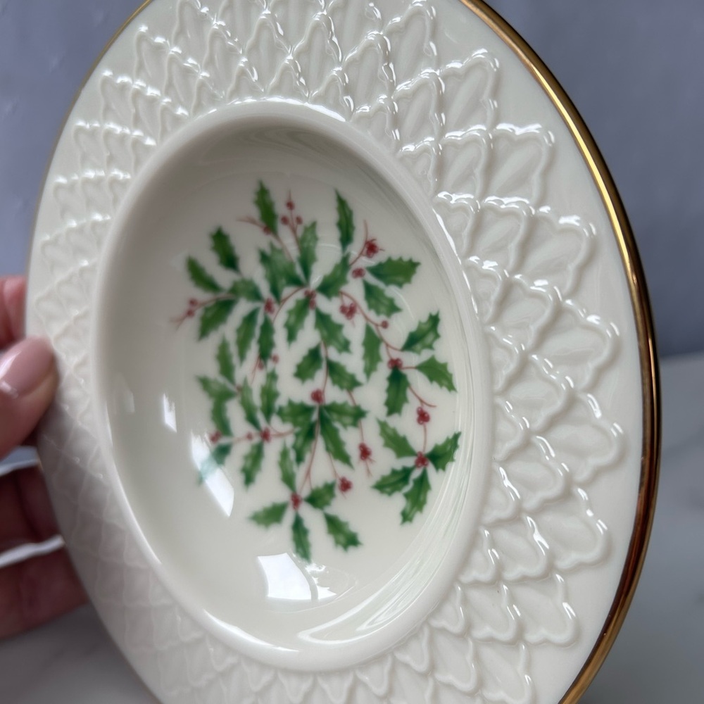 Vintage Lenox Jacquard Holiday Holly Berry Fruit/Dessert Bowl - Picture 12 of 16